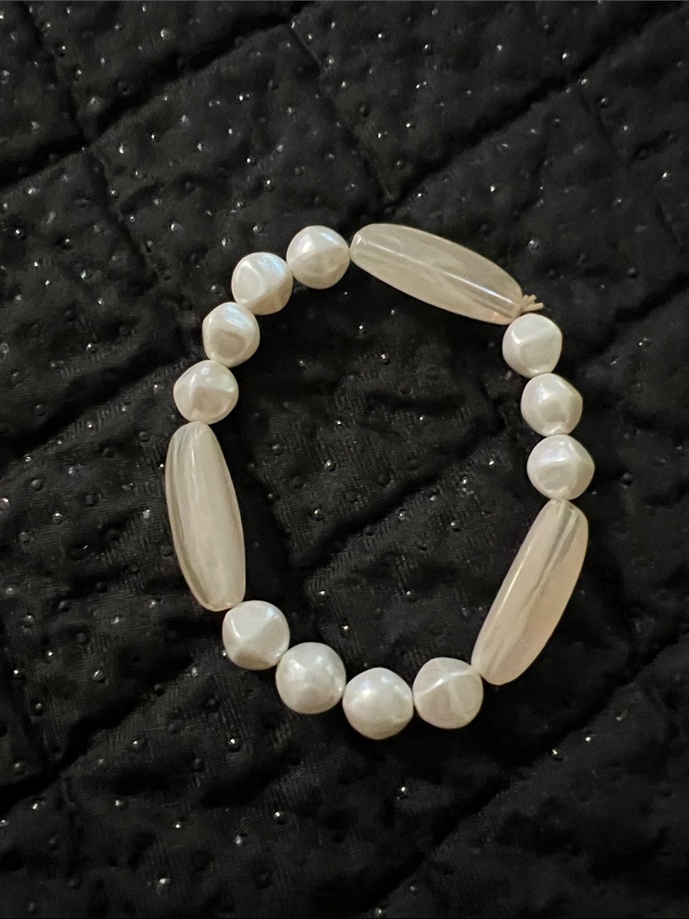 Boho Pearl and Rose Quartz Beaded Elastic Bracelet - Medium